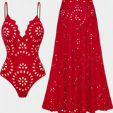 Ahria Bañador con Falda y Encantador Detalle Floral Calado