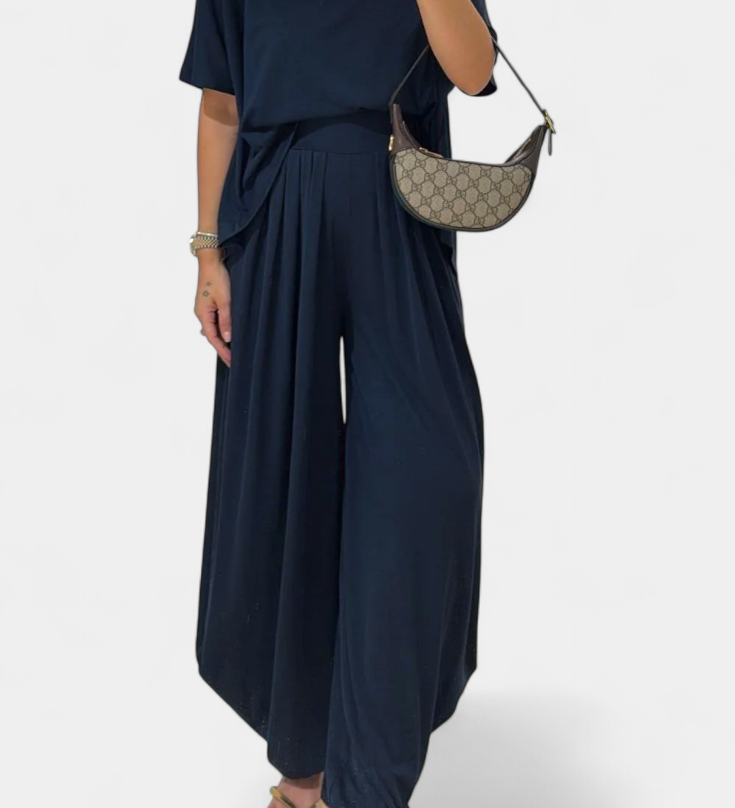 Conjunto Casual Trista con Top Suave y Pantalones Anchos para Máxima Comodidad