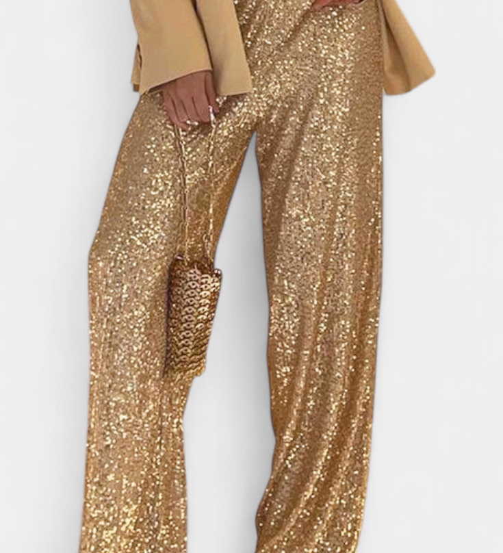 Elva Pantalones de Lentejuelas de Cintura Alta con Corte Holgado para un Estilo Único