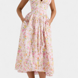 Vestido Midi Margie de Escote en V y Estampado Floral Romántico para un Look Elegante y Encantador