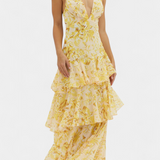 Domenica Elegante Vestido de Gasa con Escote en V y Capas Fluidas para un Look Sofisticado