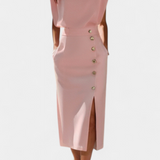 Elegante Vestido Midi de Manga Larga Ceecee con Detalles de Botones Decorativos