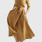 Vestido Midi Vintage Sharon en Algodón y Lino con Elegante Cuello de Solapa