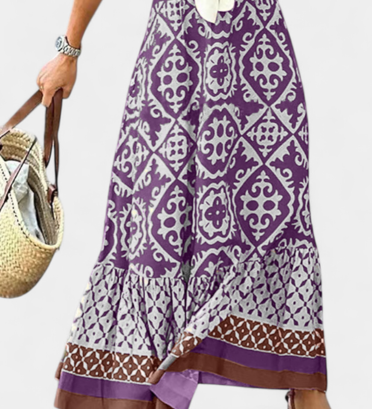 Elegante Falda Maxi Ethel Estampada con Detalle Volante