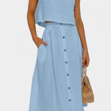Naha Conjunto de Algodón con Elegante Chaleco y Botones Frontales para un Estilo Sofisticado