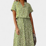 Rovena Vestido Midi de Lunares con Cuello Camisero y Cintura Ajustable - Elegancia y Comodidad para Cualquier Ocasión