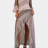 Vestido Largo Floral Ruth con Mangas 3/4 y Detalles de Volantes para un Estilo Elegante y Confortable