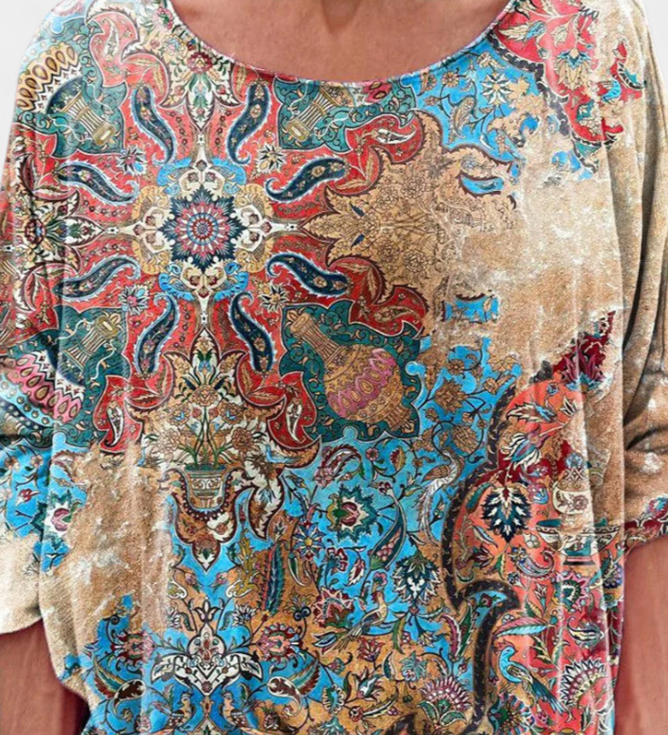Omari Blusa Holgada de Estampado Bohemio Retro para un Estilo Único