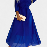 Dorina Vestido Midi Elegante con Escote en V y Mangas Ligeras para un Look Sofisticado