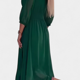 Dorina Vestido Midi Elegante con Escote en V y Mangas Ligeras para un Look Sofisticado