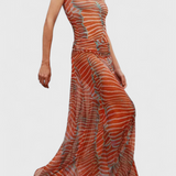 Conjunto Retro Silvina de Malla con Estampado Wave y Corte Fluido para un Estilo Único