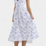 Vestido Midi Margie de Escote en V y Estampado Floral Romántico para un Look Elegante y Encantador