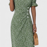 Joana Vestido Midi Floral con Encanto en Escote en V y Mangas Cortas para un Look Elegante y Cómodo