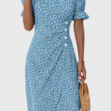 Joana Vestido Midi Floral con Encanto en Escote en V y Mangas Cortas para un Look Elegante y Cómodo