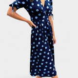 Lizzie Vestido Midi de Lunares con Elegante Escote en V Profundo