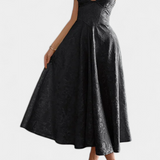 Elegante vestido midi Jacquard Gilda con espalda abierta y cintura alta