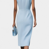 Elegante vestido midi de manga larga con cuello redondo para un estilo sofisticado