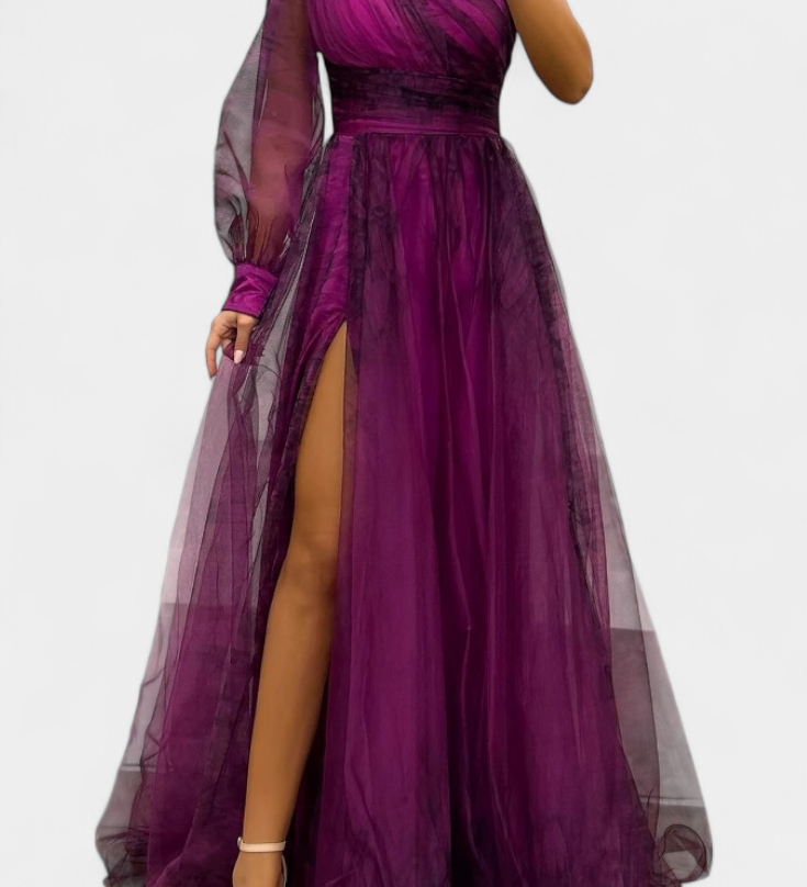 Becca Vestido Maxi de Chiffón con Diseño de Hombro Descubierto y Florerscentemente Voluminosa