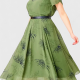 Elegante vestido midi de chiffon verde con corte en A para un estilo sofisticado