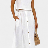 Naha Conjunto de Algodón con Elegante Chaleco y Botones Frontales para un Estilo Sofisticado