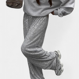 Elva Pantalones de Lentejuelas de Cintura Alta con Corte Holgado para un Estilo Único