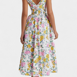 Vestido Midi Margie de Escote en V y Estampado Floral Romántico para un Look Elegante y Encantador