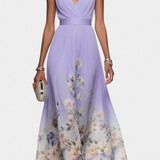 Vestido Maxi Floral Sin Mangas Sauline con Elegante Escote en V