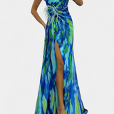 Vestido Maxi Asimétrico Aylin con Estampado Vibrante para un Estilo Impactante