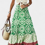 Elegante Falda Maxi Ethel Estampada con Detalle Volante