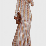 Crisanta Vestido Largo Estampado con Ondas Multicolores y Manga Larga - Elegancia y Estilo en Cada Paso