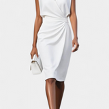 Elegante vestido midi de manga larga con cuello redondo para un estilo sofisticado