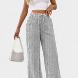 Sabrina Pantalones Rectos Ligeros con Cintura Ajustable y Estampado a Rayas