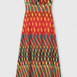 Vestido Maxi Janis con Estampado Artístico y Elegante Escote Halter Sweetheart