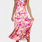 Reya Vestido Asimétrico de Un Hombro con Encantador Estampado Floral