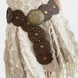 Alicia Cinturón Cowboy Vintage con Hebilla Circular Decorativa para un Estilo Único