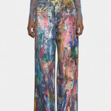 Rana Pantalones Vaqueros de Pierna Ancha con Diseños Artísticos Exclusivos