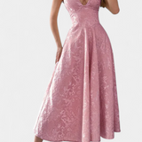 Elegante vestido midi Jacquard Gilda con espalda abierta y cintura alta