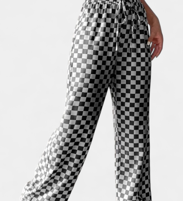 Hilaria Pantalones de Pierna Ancha con Estampado a Cuadros - Comodidad y Estilo para tu Día a Día