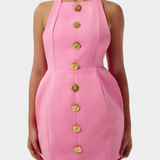 Yvonne Vestido Mini Halter con Escote en V, Espalda Abierta y Encantador Detalle Floral