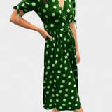 Lizzie Vestido Midi de Lunares con Elegante Escote en V Profundo