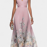 Vestido Maxi Floral Sin Mangas Sauline con Elegante Escote en V