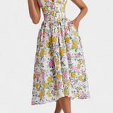 Vestido Midi Margie de Escote en V y Estampado Floral Romántico para un Look Elegante y Encantador