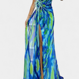 Vestido Maxi Asimétrico Aylin con Estampado Vibrante para un Estilo Impactante
