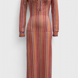 Crisanta Vestido Largo Estampado con Ondas Multicolores y Manga Larga - Elegancia y Estilo en Cada Paso
