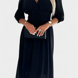 Dorina Vestido Midi Elegante con Escote en V y Mangas Ligeras para un Look Sofisticado
