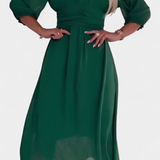 Dorina Vestido Midi Elegante con Escote en V y Mangas Ligeras para un Look Sofisticado