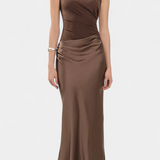 Elegante Ottavia Vestido Largo de Fiesta con Plisado y Escote Asimétrico de Un Solo Hombro