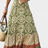 Elegante Falda Maxi Ethel Estampada con Detalle Volante