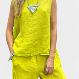 Elegante Conjunto de Chaleco y Pantalón Sin Mangas en Algodón y Lino para un Estilo Fresco y Confortable