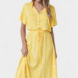 Rovena Vestido Midi de Lunares con Cuello Camisero y Cintura Ajustable - Elegancia y Comodidad para Cualquier Ocasión